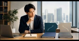 ITコンサル転職でRGFとムービンを比較検討する男性