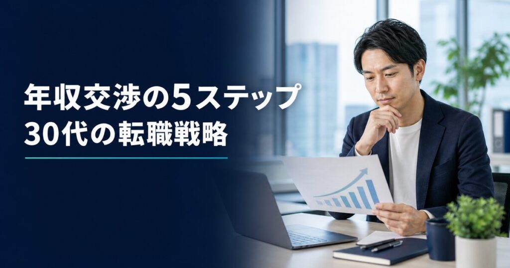年収交渉の準備として報酬資料を確認する30代男性