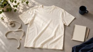 無地のTシャツとメジャーを並べたサイズ確認のイメージ画像